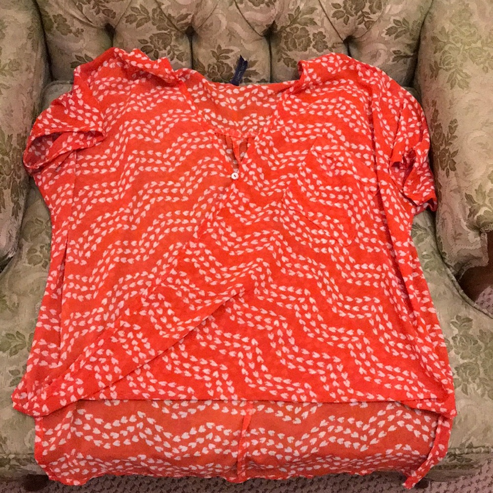 Orange and white sheer blouse